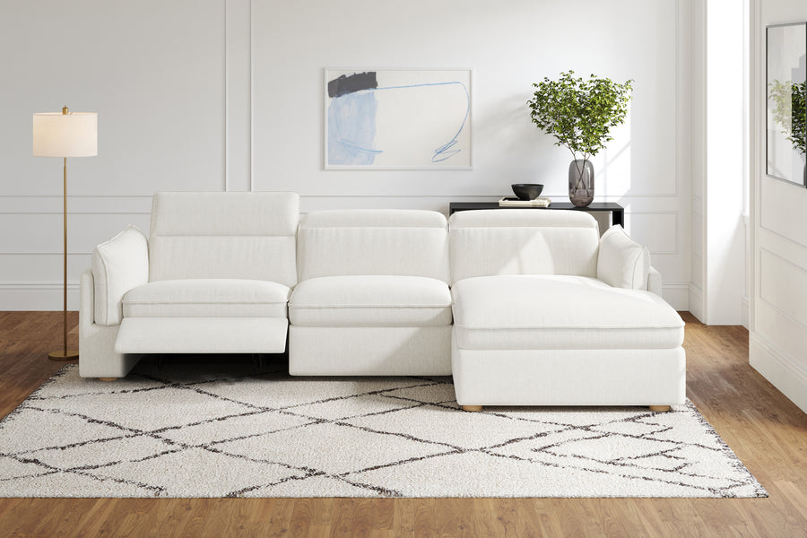 Valencia Fernanda Fabric Modular Sectional Sofa, Three Seats with Right Chaise, White