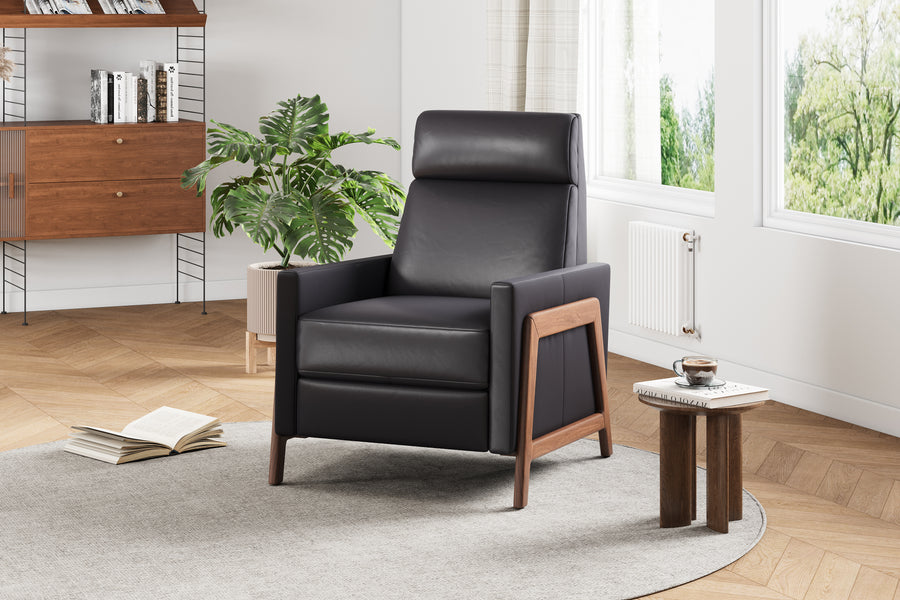 Valencia Yessenia Wood-Framed Leather Recliner Chair, Black