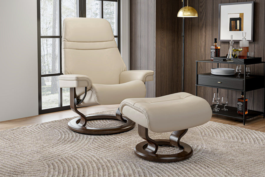 Valencia Massimo Leather Recliner with Ottoman, Beige