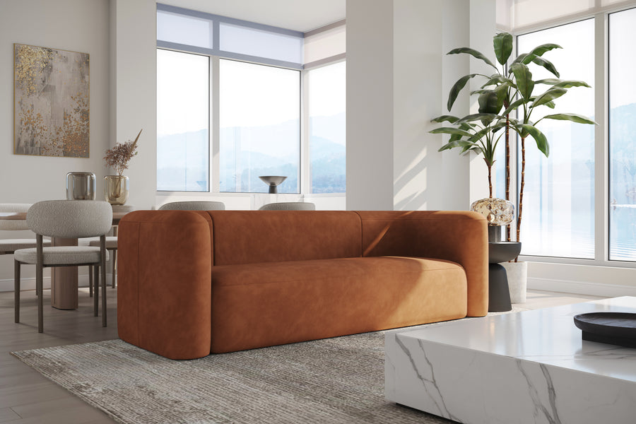 Valencia Jordyn Velvet Fabric Three Seats Lounge, Cognac