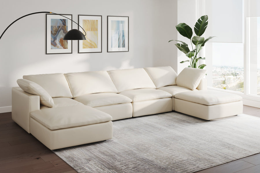 Valencia Claire Top Grain Leather Cloud Feel Ottoman, Beige