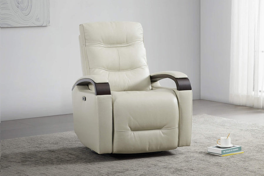 Valencia Laisha Top Grain Leather Power Swivel Glider Recliner Chair, Light Grey