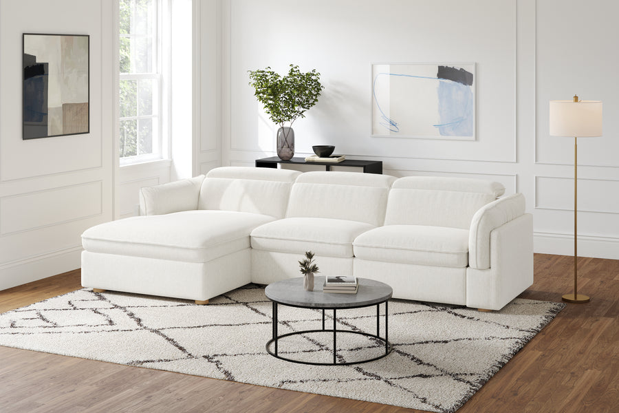 Valencia Fernanda Fabric Modular Sectional Lounge, Three Seats with Left Chaise, White