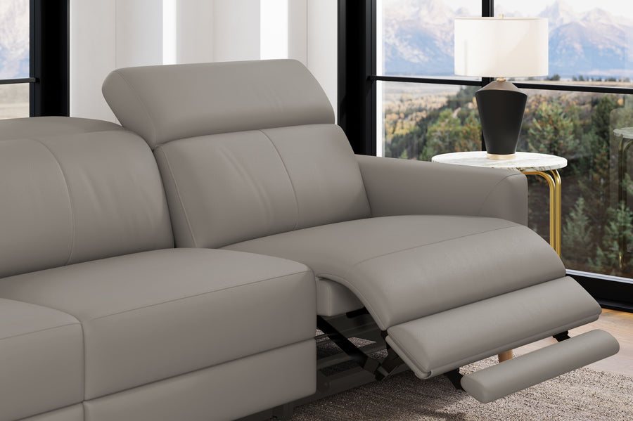 Valencia Elodie Top Grain Leather Sectional Lounge, Three Seats with Left Chaise, Light Grey