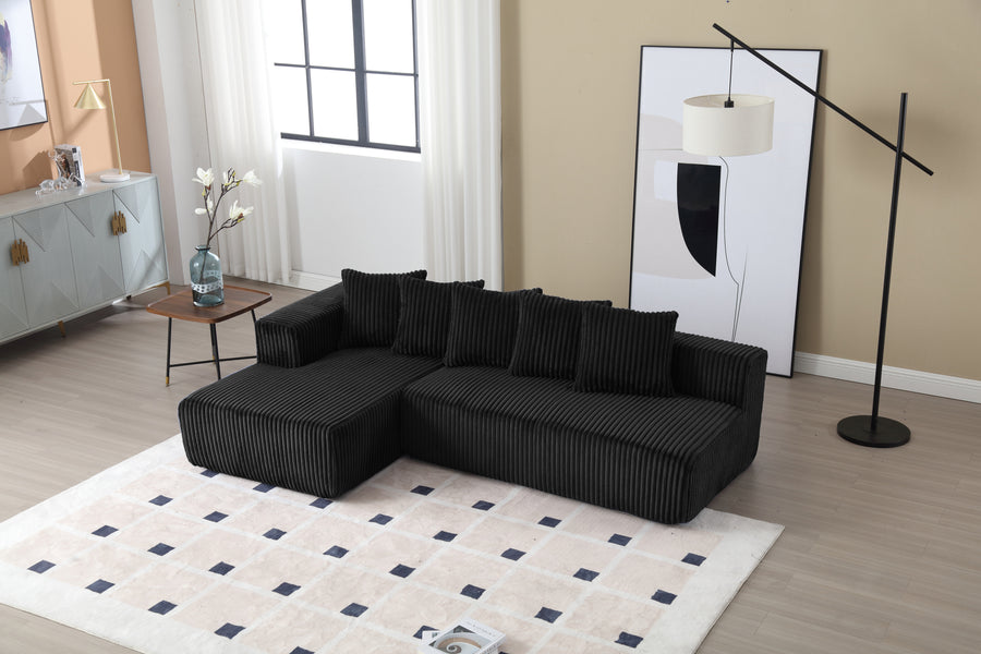 Valencia Alexus Corduroy Fabric Left Chaise Sectional Lounge, Black