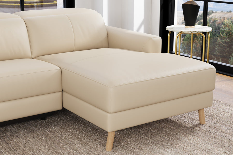 Valencia Elodie Top Grain Leather Sectional Lounge, Three Seats with Right Chaise, Beige