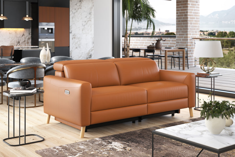 Valencia Elodie Top Grain Leather Loveseat Dual Recliners, Cognac