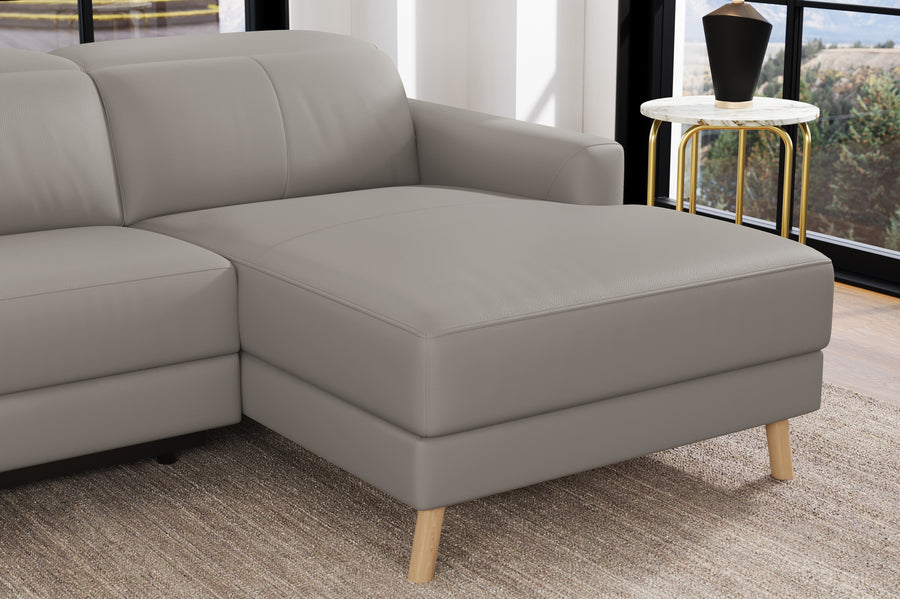 Valencia Elodie Top Grain Leather Sectional Lounge, Three Seats with Right Chaise, Light Grey