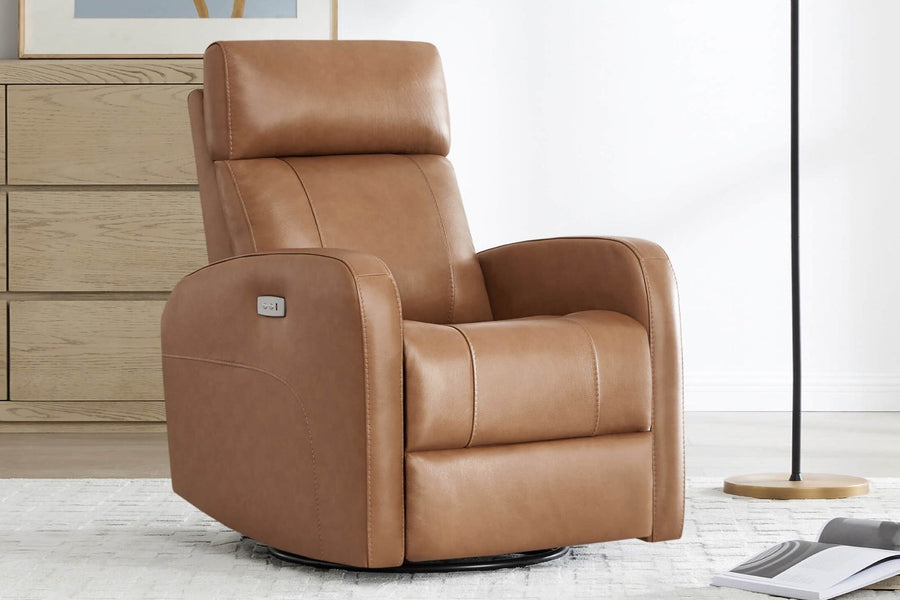 Valencia Dayna Top Grain Leather Power Swivel Glider Recline Chair, Brown