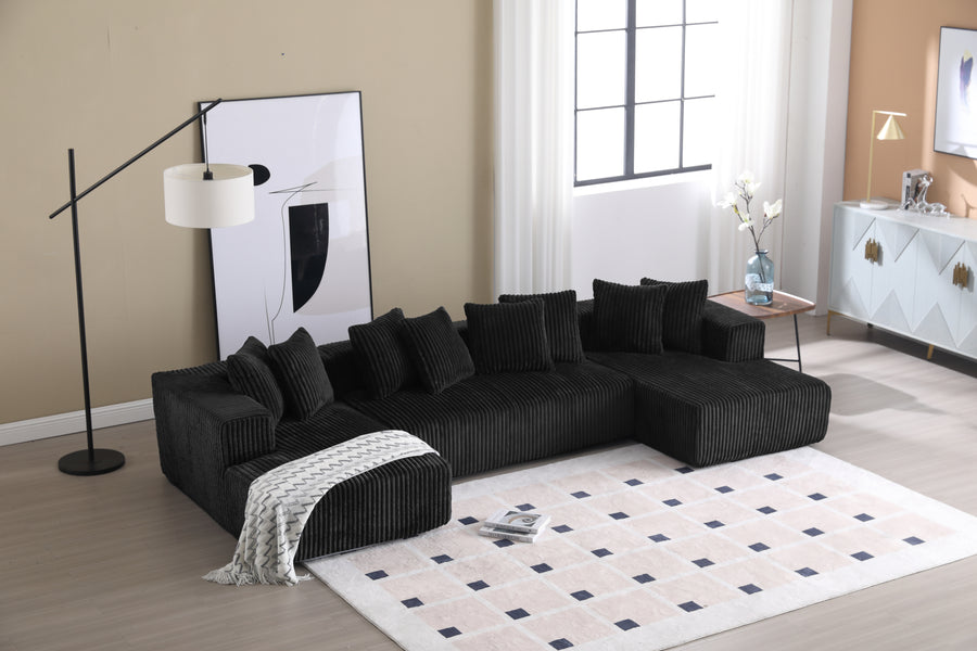 Valencia Alexus Corduroy Fabric U-Shape Sectional Lounge, Black