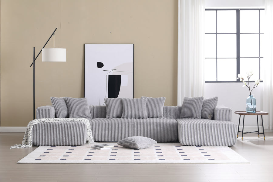 Valencia Alexus Corduroy Fabric U-Shape Sectional Lounge, Light Grey