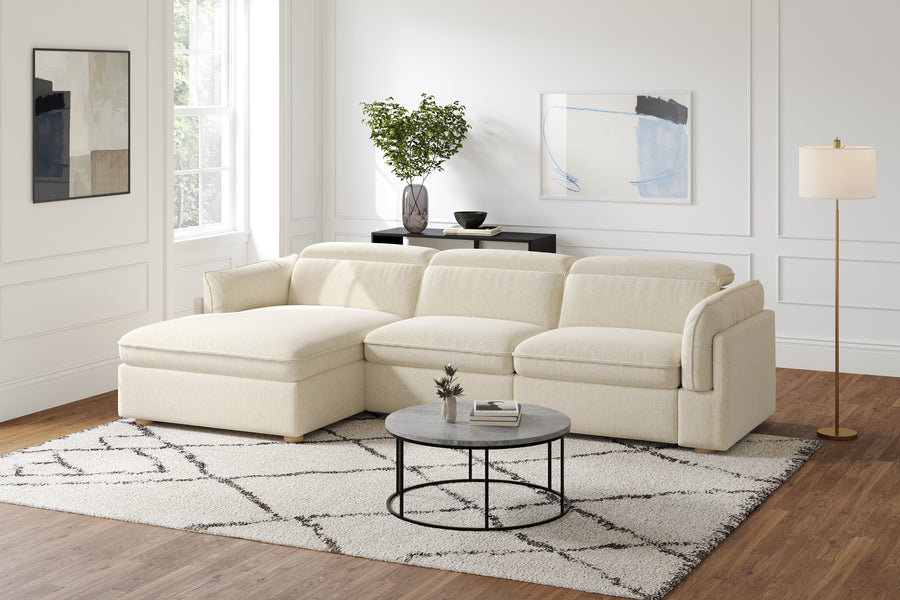 Valencia Fernanda Fabric Modular Sectional Lounge, Three Seats with Left Chaise, Beige