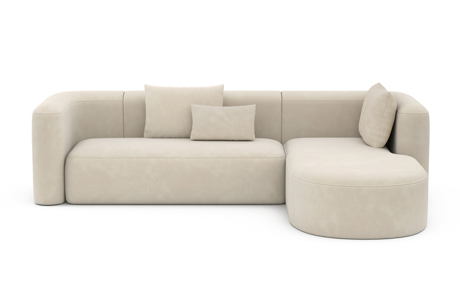 Valencia Jordyn Velvet Fabric Sectional Lounge, Three Seats With Right Chaise, Beige