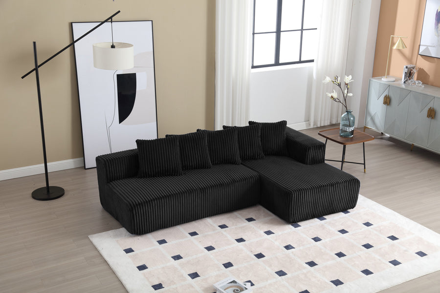 Valencia Alexus Corduroy Fabric Right Chaise Sectional Lounge, Black