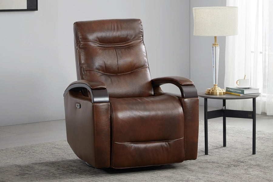 Valencia Laisha Top Grain Leather Power Swivel Glider Recliner Chair, Dark Brown