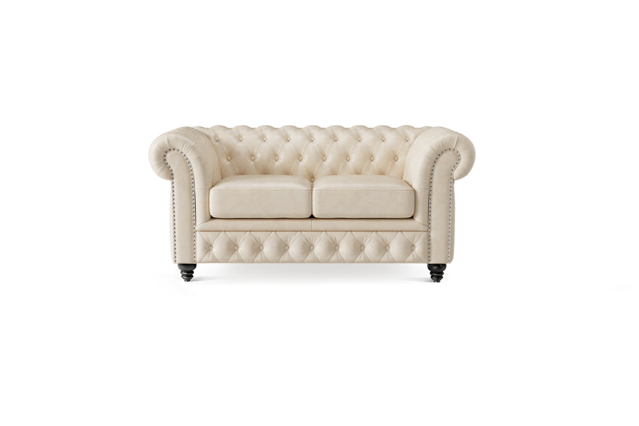 Valencia Parma 64" Full Aniline Leather Chesterfield Loveseat Lounge, Antique White