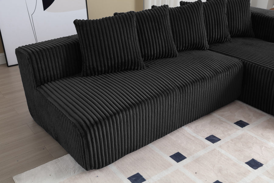 Valencia Alexus Corduroy Fabric Right Chaise Sectional Lounge, Black