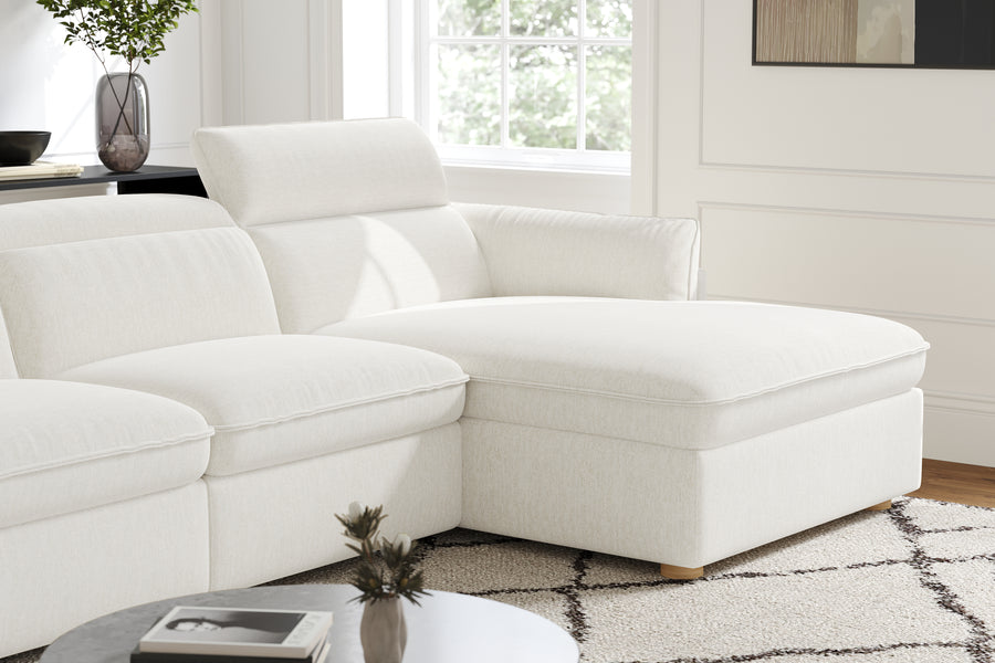 Valencia Fernanda Fabric Modular Sectional Sofa, Three Seats with Right Chaise, White