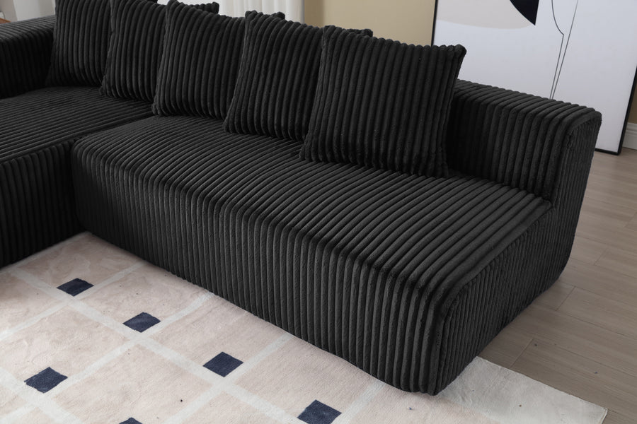 Valencia Alexus Corduroy Fabric Left Chaise Sectional Lounge, Black