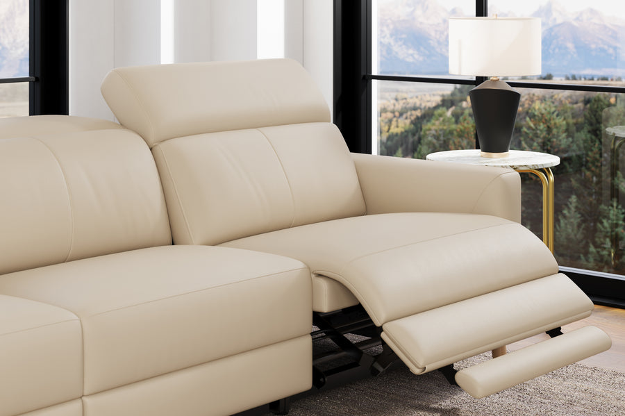 Valencia Elodie Top Grain Leather Sectional Sofa, Three Seats with Left Chaise, Beige