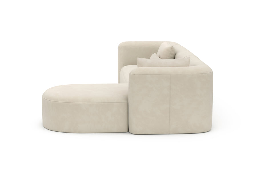 Valencia Jordyn Velvet Fabric Sectional Lounge, Three Seats With Right Chaise, Beige