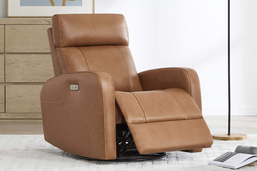 Valencia Dayna Top Grain Leather Power Swivel Glider Recline Chair, Brown