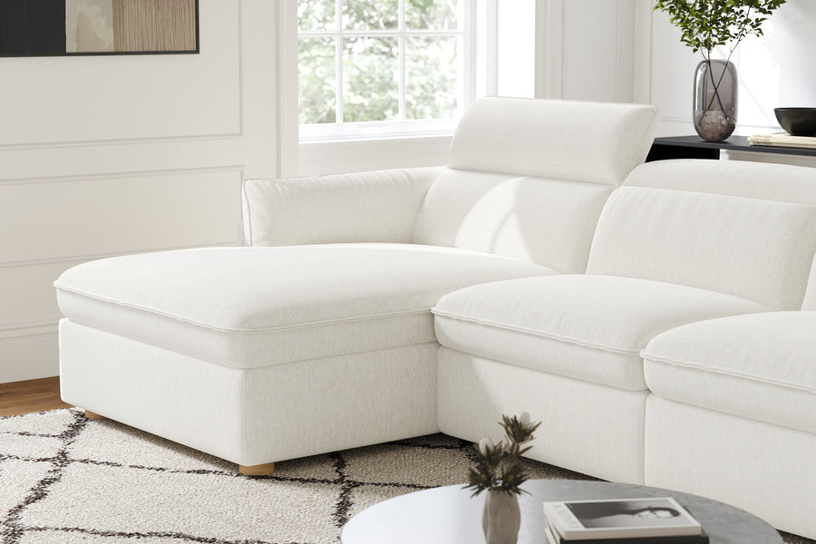 Valencia Fernanda Fabric Modular Sectional Lounge, Three Seats with Left Chaise, White