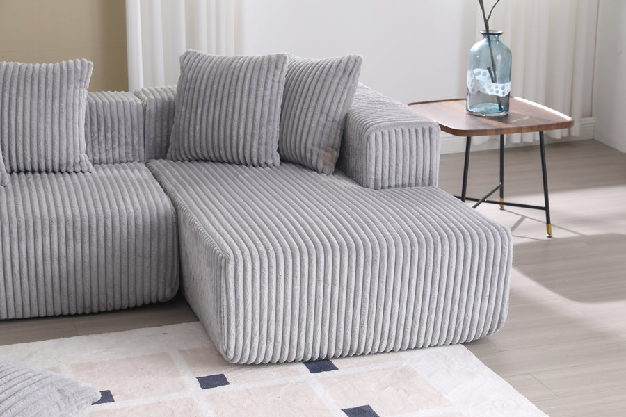 Valencia Alexus Corduroy Fabric U-Shape Sectional Lounge, Light Grey