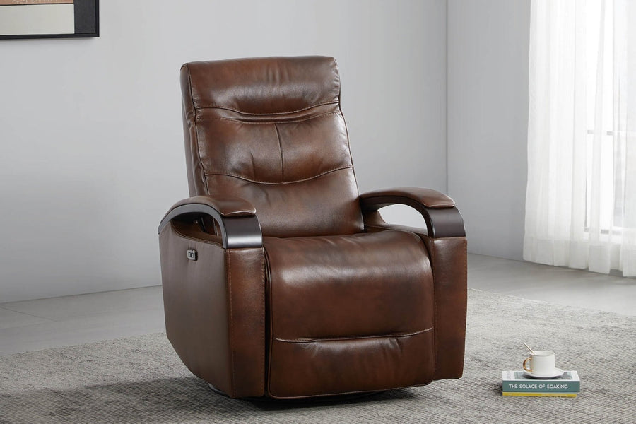 Valencia Laisha Top Grain Leather Power Swivel Glider Recliner Chair, Dark Brown