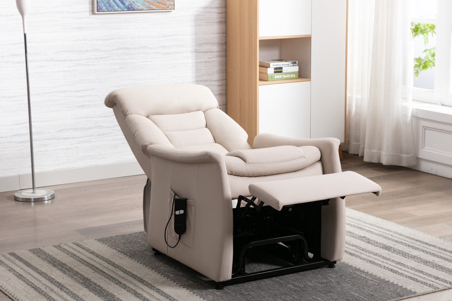 Valencia Josiah Top Grain Leather Lift Recliner Chair, Beige