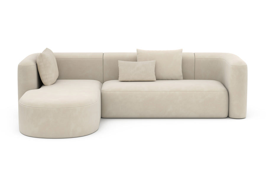 Valencia Jordyn Velvet Fabric Sectional Sofa, Three Seats With Left Chaise, Beige