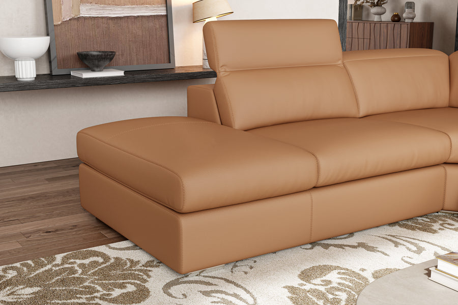 Valencia Clara Leather Reclining Sectional Lounge, Left Hand Chaise, Cognac