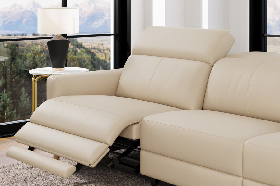 Valencia Elodie Top Grain Leather Sectional Lounge, Three Seats with Right Chaise, Beige