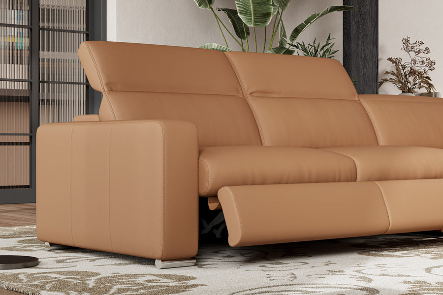 Valencia Clara Leather Reclining Sectional Lounge, Right Hand Chaise, Cognac