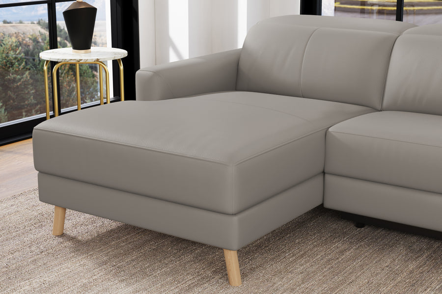 Valencia Elodie Top Grain Leather Sectional Lounge, Three Seats with Left Chaise, Light Grey