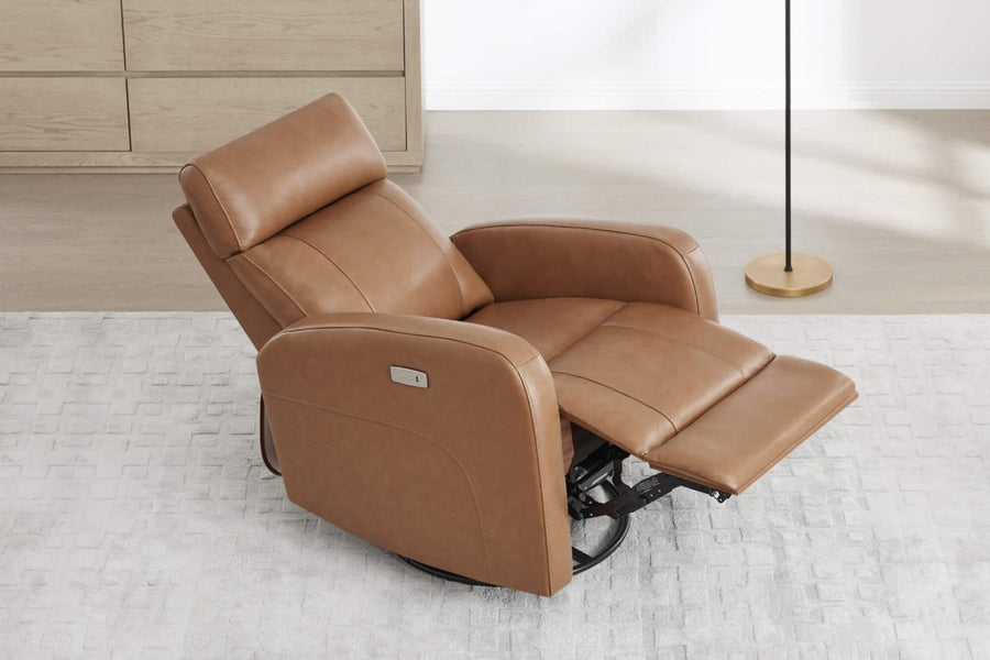 Valencia Dayna Top Grain Leather Power Swivel Glider Recline Chair, Brown