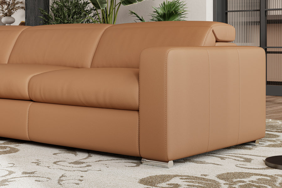 Valencia Clara Leather Reclining Sectional Lounge, Left Hand Chaise, Cognac