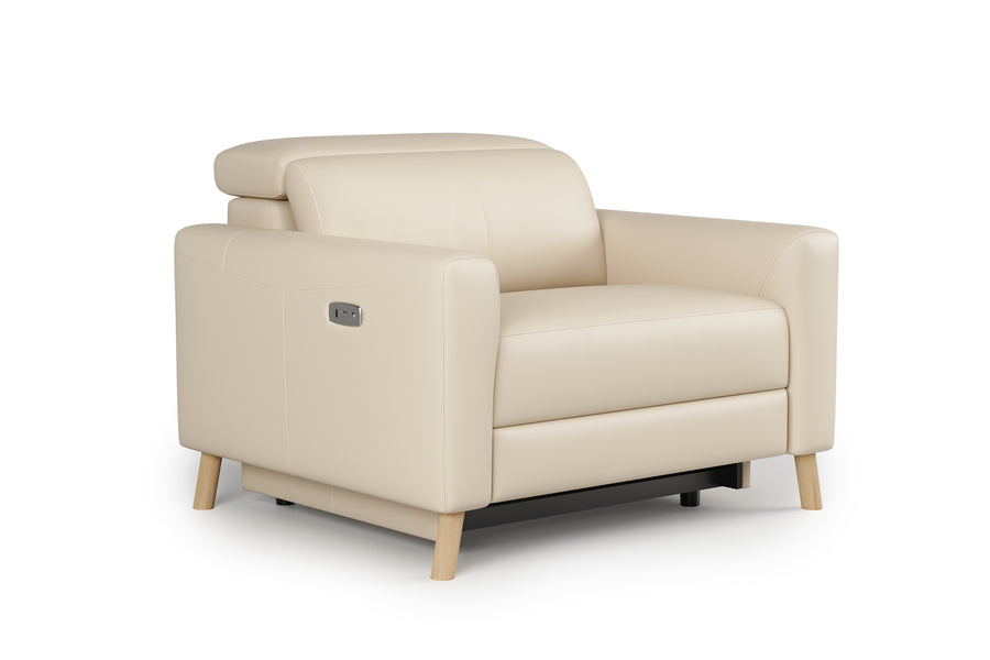 Valencia Elodie Top Grain Leather Recliner Single Seat Lounge, Beige