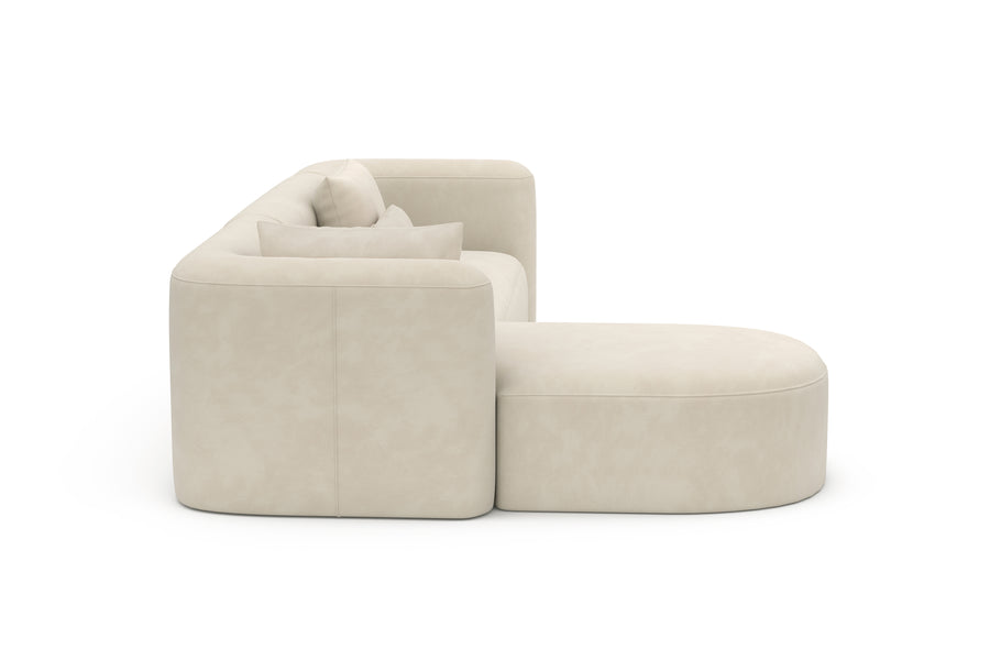 Valencia Jordyn Velvet Fabric Sectional Sofa, Three Seats With Left Chaise, Beige