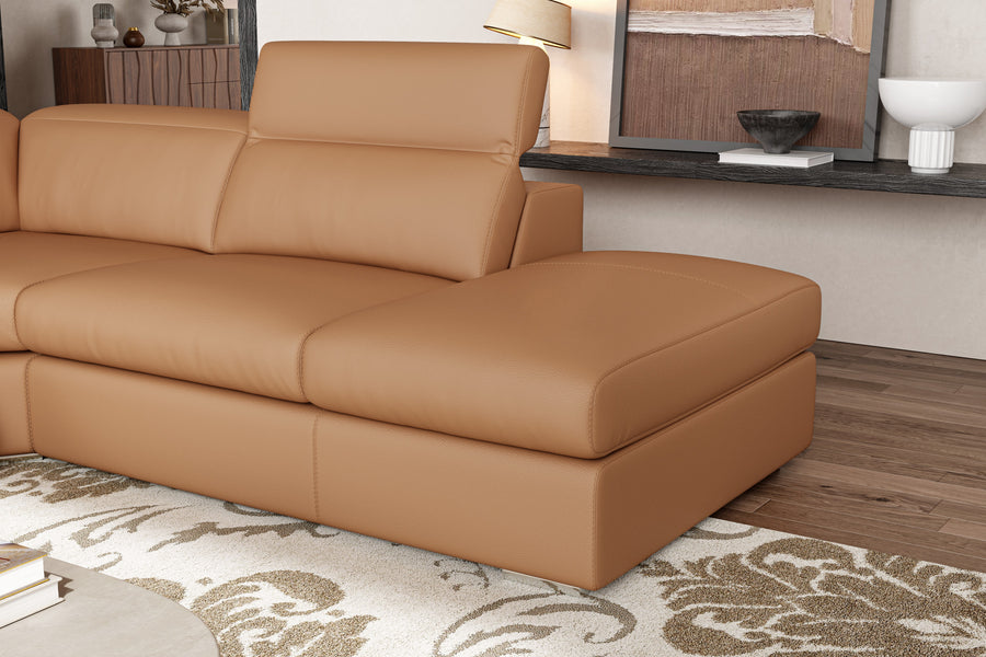 Valencia Clara Leather Reclining Sectional Lounge, Right Hand Chaise, Cognac