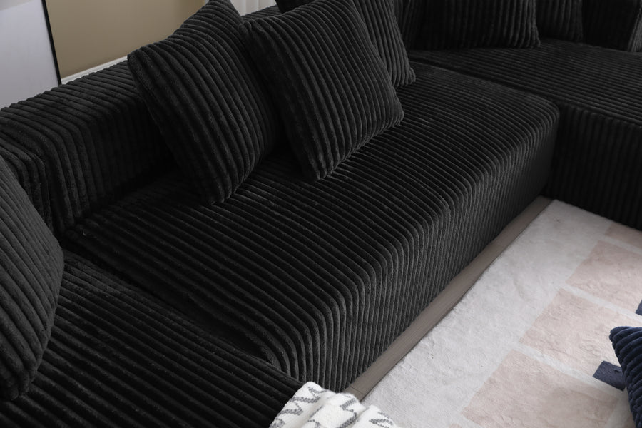 Valencia Alexus Corduroy Fabric U-Shape Sectional Lounge, Black