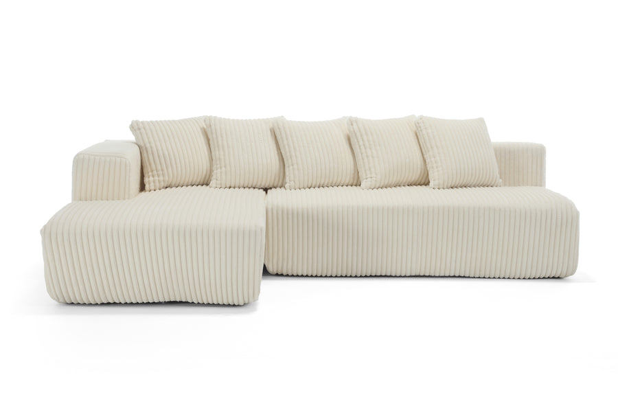 Valencia Alexus Corduroy Fabric Left Chaise Sectional Lounge, Beige