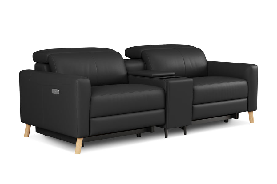 Valencia Elodie Top Grain Leather Loveseat with Console Lounge, Black