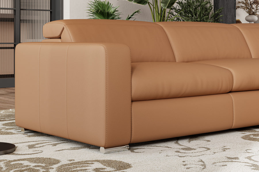 Valencia Clara Leather Reclining Sectional Lounge, Right Hand Chaise, Cognac