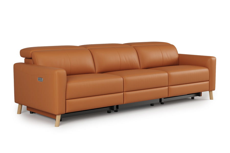 Valencia Elodie Top Grain Leather Three Seats with Double Recliners Lounge, Cognac