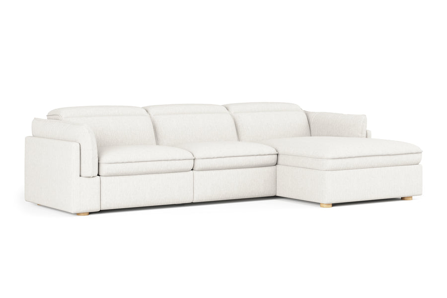 Valencia Fernanda Fabric Modular Sectional Sofa, Three Seats with Right Chaise, White