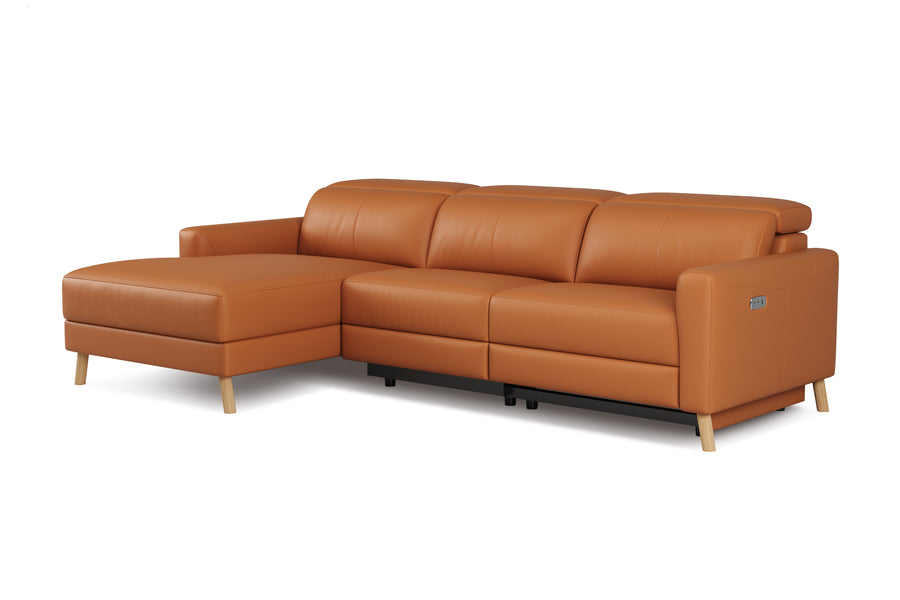 Valencia Elodie Top Grain Leather Sectional Sofa, Three Seats with Left Chaise, Cognac