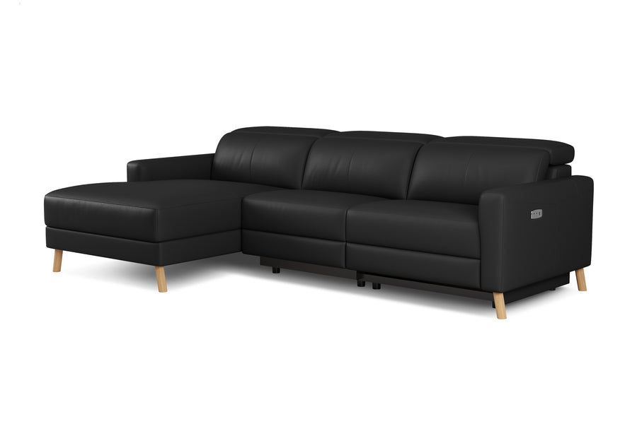 Valencia Elodie Top Grain Leather Sectional Lounge, Three Seats with Left Chaise, Black