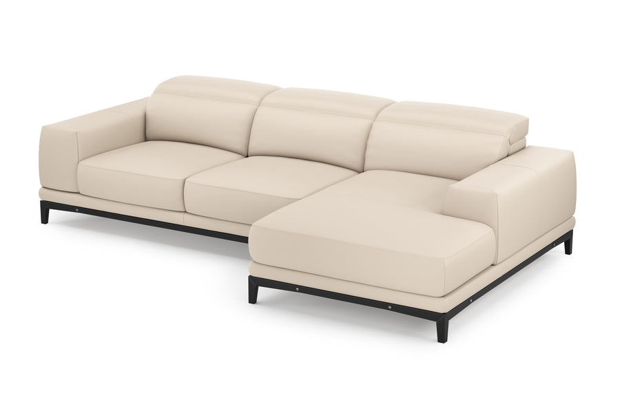 Valencia Valletta Top Grain Leather Three Seats with Right Chaise Lounge, Rose Beige