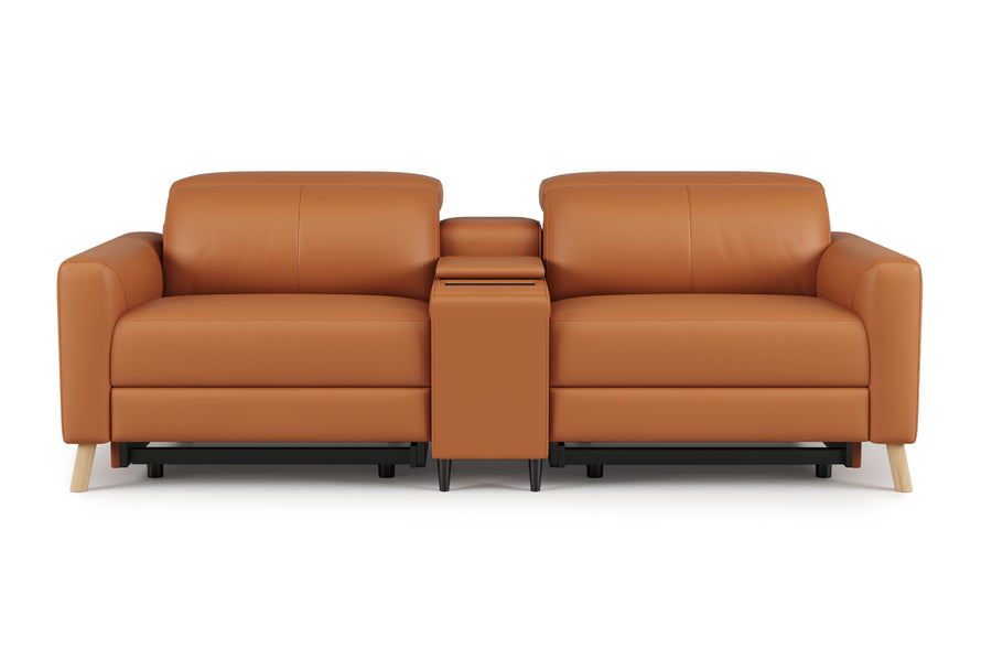 Valencia Elodie Top Grain Leather Loveseat with Console Lounge, Cognac